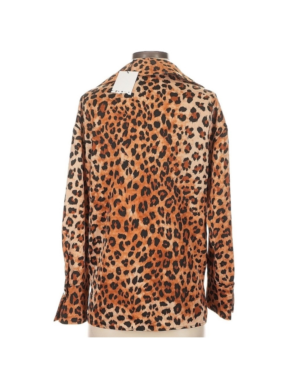 Zara Satin Leopard Print Button Down Blouse Brown Black Long Sleeve Women XS NWT - Picture 2 of 7